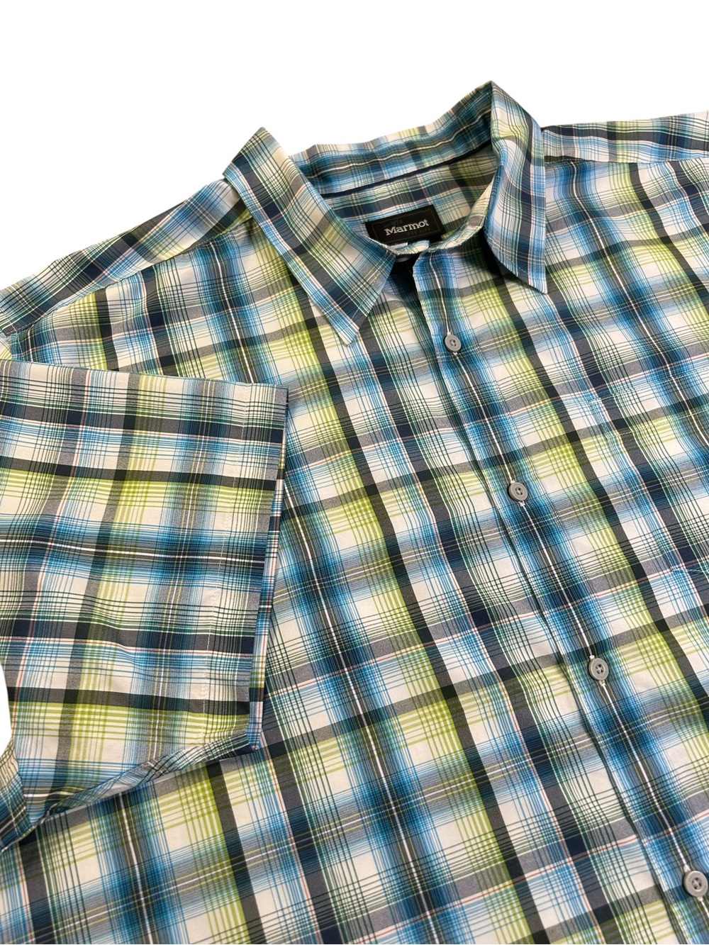 MARMOT Eldridge Plaid Short Sleeve Shirt Blue Green Men’s XXL Outdoor Hiking